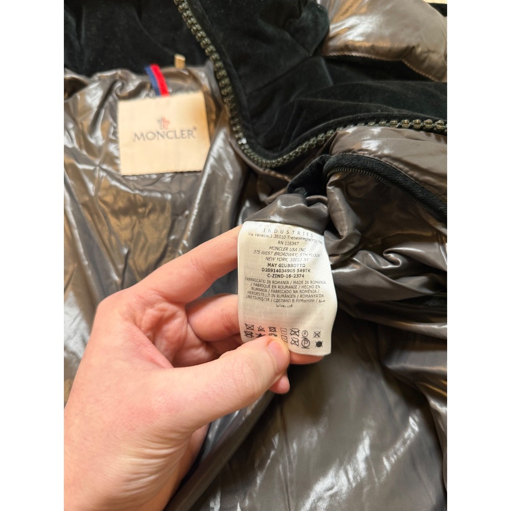 Moncler May Velvet Down Jacket Black Size L (3) - Picture 6 of 7